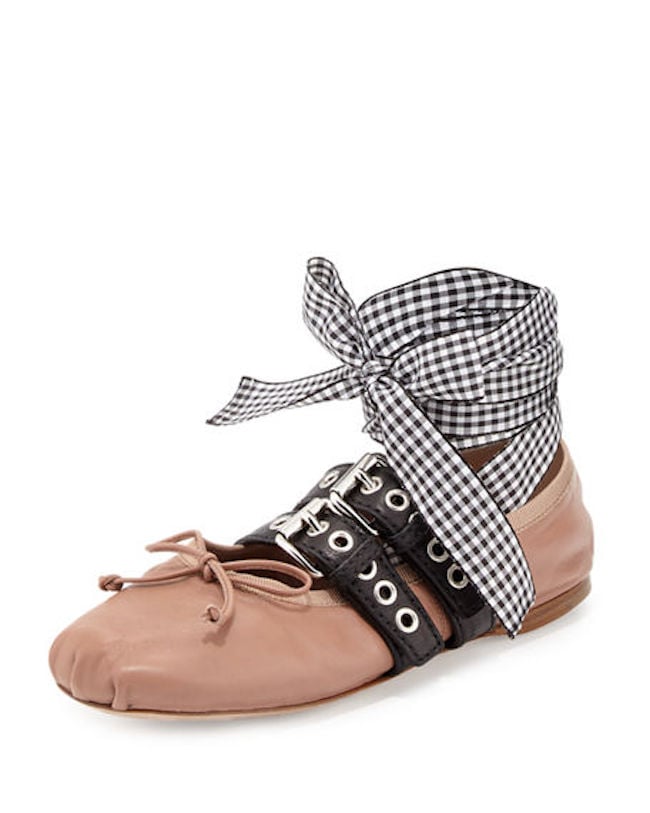 You've definitely seen these Miu Miu Double Strap Leather Lace-Up Ballet Flats ($670) all throughout Fashion Week.