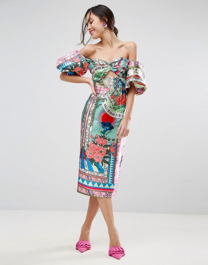 ASOS Havana Extreme Sleeve Pencil Midi Dress