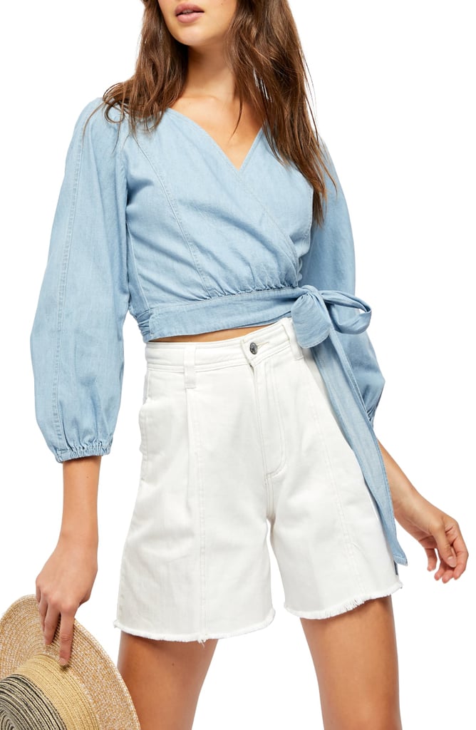 Free People Sophie Denim Side Top Crop Top