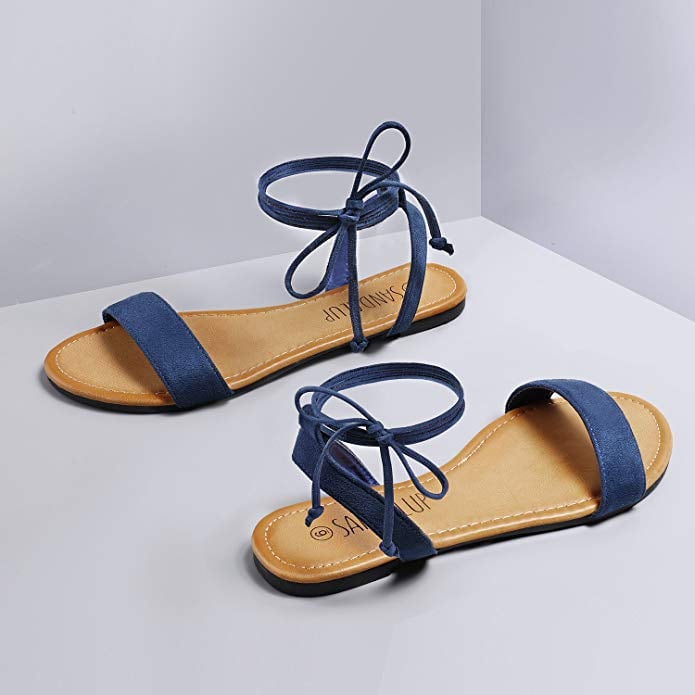 Sandalup Tie up Ankle Strap Flat Sandals