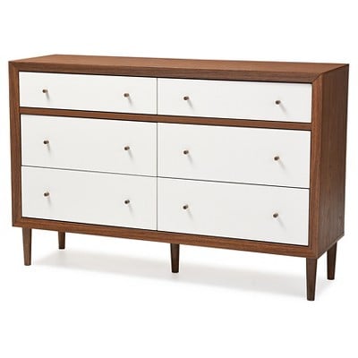 Baxton Studio Harlow Mid-Century Modern Scandinavian Style Wood 6-Drawer Storage Dresser
