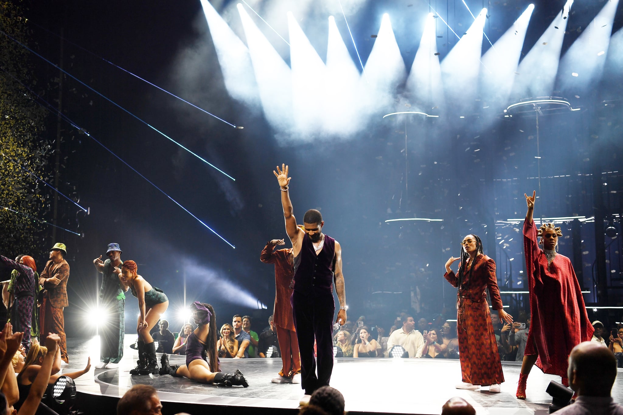 LAS VEGAS, NEVADA - JULY 15: Usher performs at the grand opening of Usher: My Way - The Vegas Residency at Dolby Live at Park MGM on July 15, 2022 in Las Vegas, Nevada. (Photo by Denise Truscello/Getty Images for Dolby Live at Park MGM)