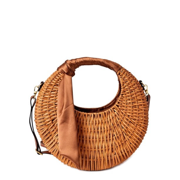 Scoop Large crescent-shaped crossbody bag made of straw