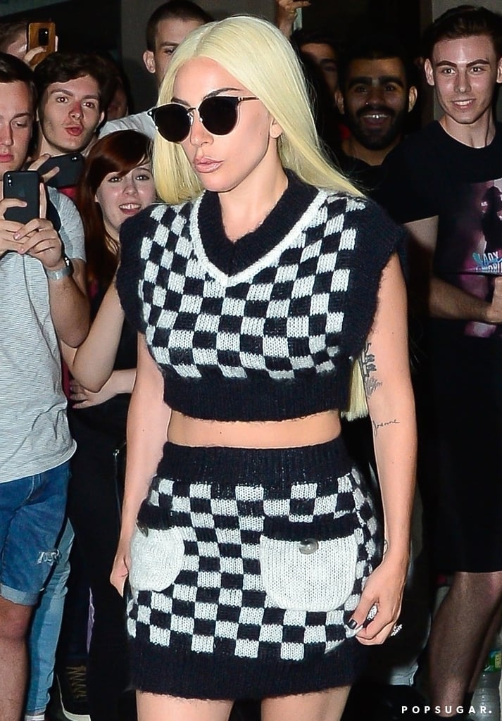 Lady Gaga's Checkered Crop Top and Skirt