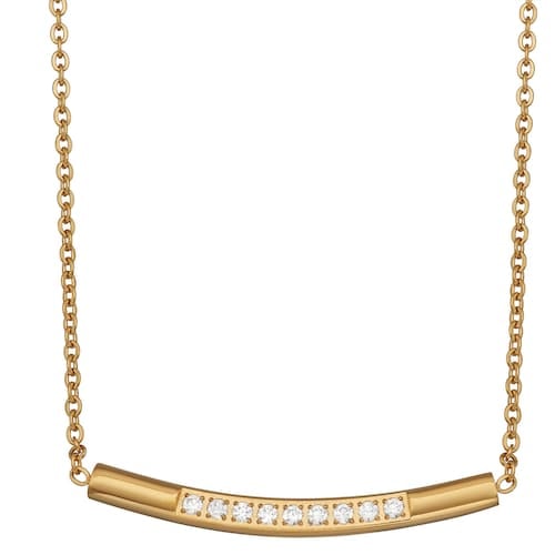 Stella Di Femmex 14k Gold over Stainless Steel Crystal Curved Bar Necklace