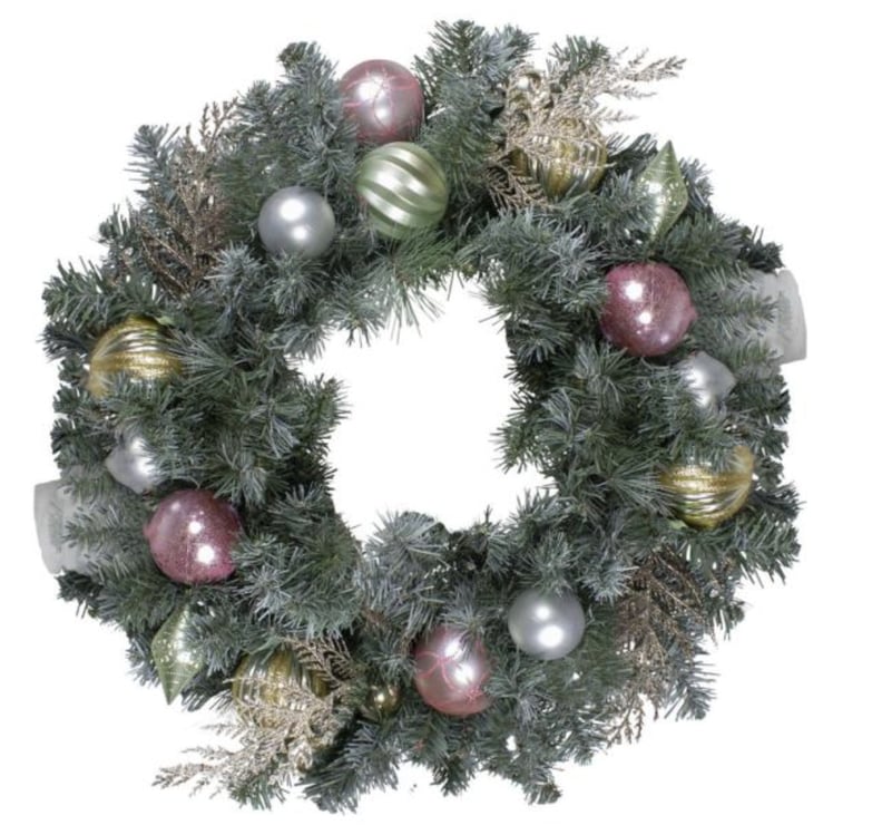 Unlit Pre-Decorated Pink and Gold Ornaments Frosted Artificial Christmas Wreath