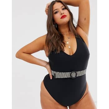 New look polka dot belted swimsuit in rust discount