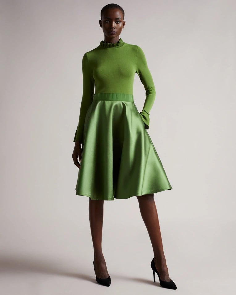 Something Festive: Ted Baker Knitted Frill Full Skirt Dress in Green