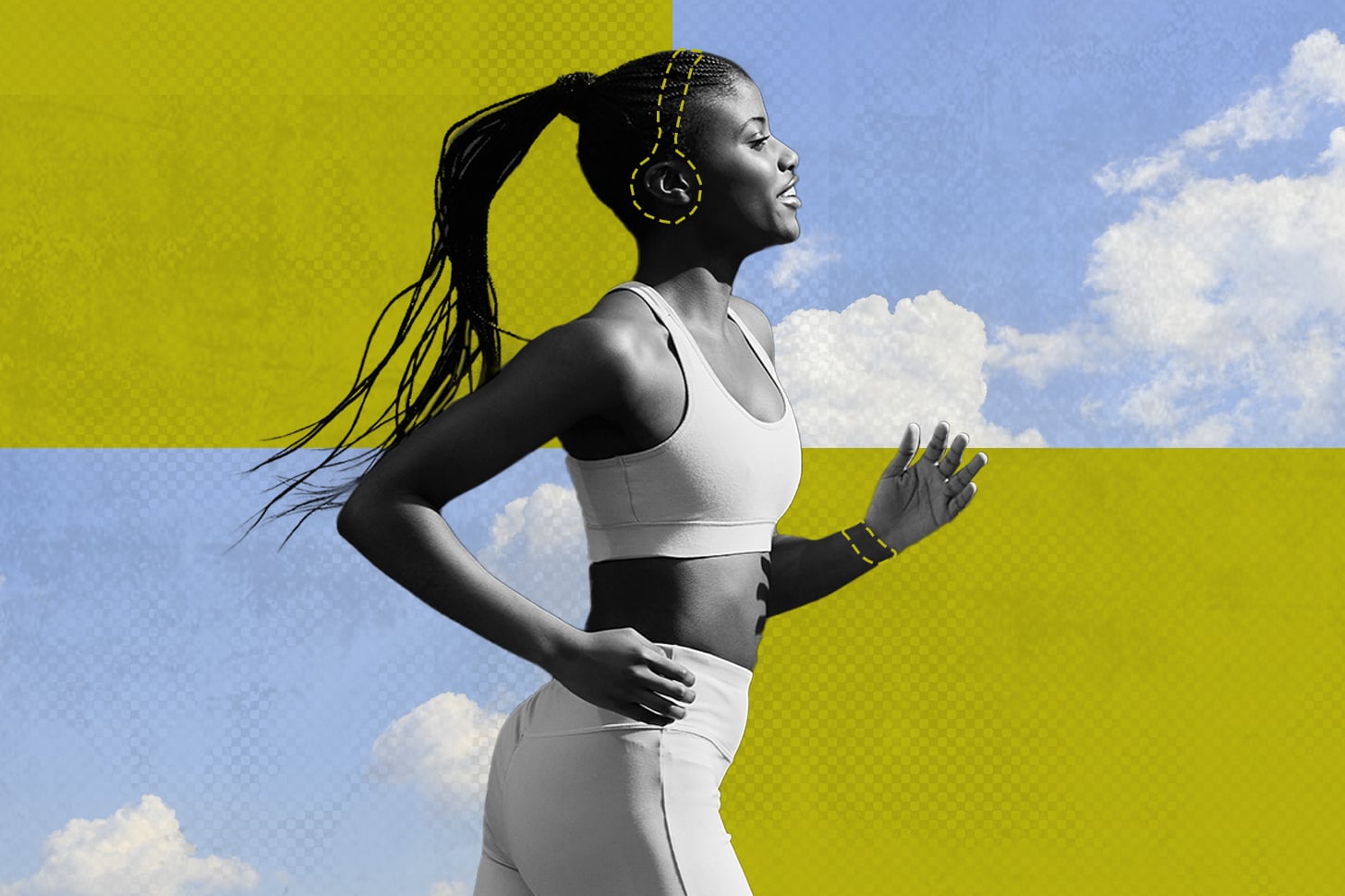Woman running without headphones or smartwatch.