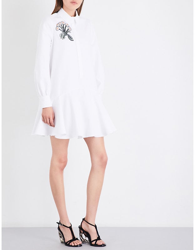 Alexander McQueen Floral-Embroidered Loose-Fit Cotton-Piqué Shirt Dress