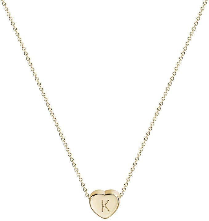 Tiny gold initial online heart necklace