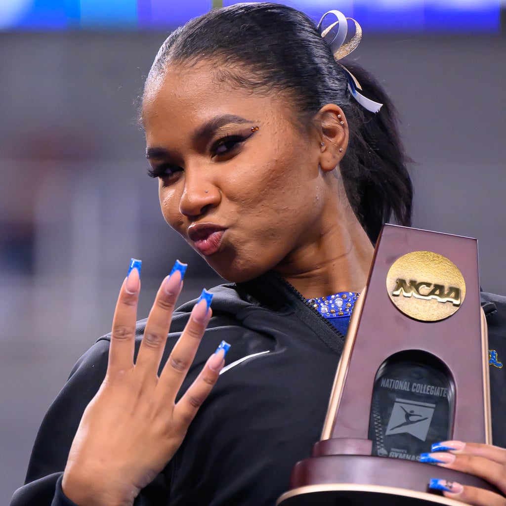 Jordan Chiles Wears an Electric-Blue French Manicure at the NCAA Semifinals