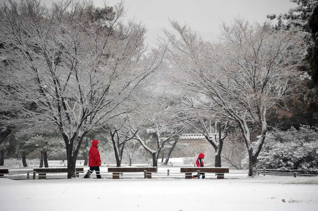 People in Seoul, South Korea, braved chilly weather following a heavy