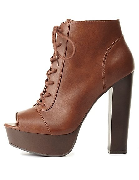 Charlotte Russe Lace-Up Peep-Toe Platform Booties