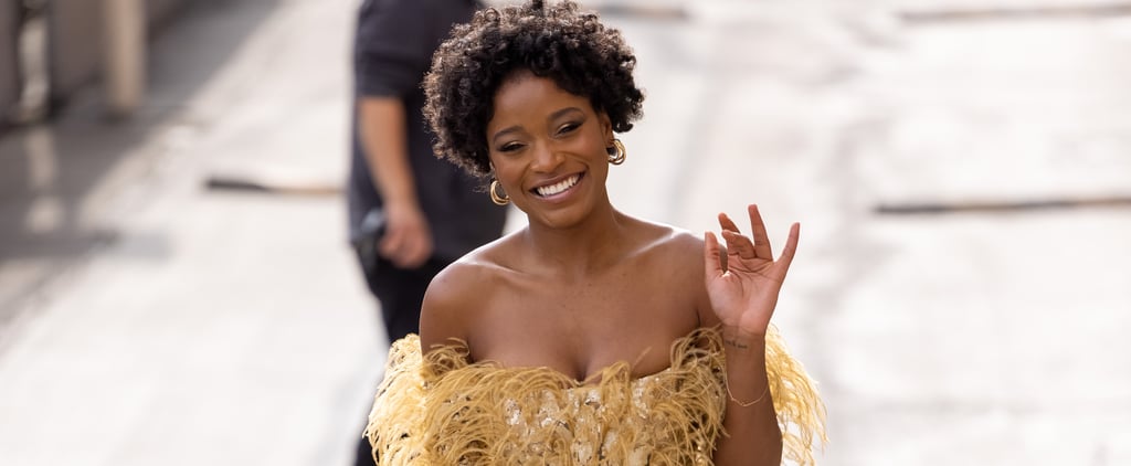 Keke Palmer Glows in This Feathered Georges Chakra Skirt Set