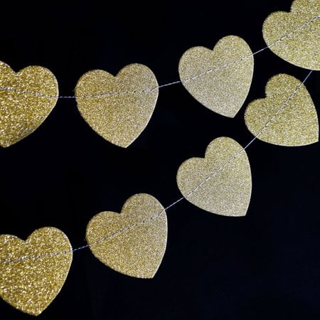 Gold Glitter Heart Shaped Paper Garland Banner