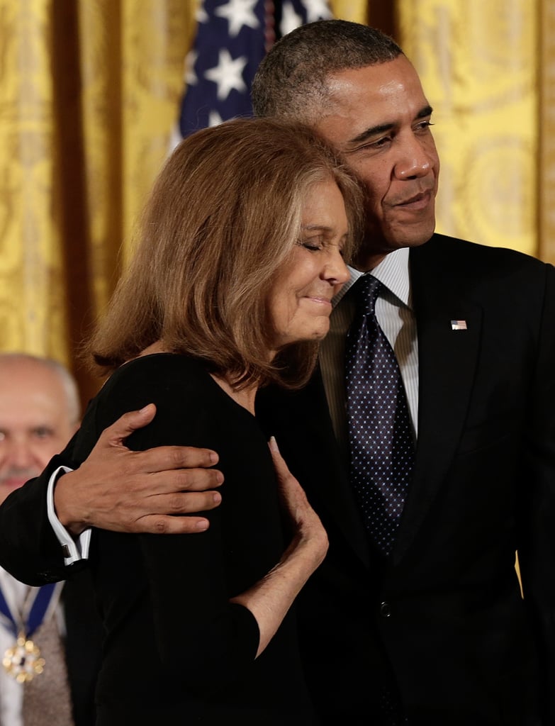 Barack hugged Gloria Steinem at the November 2013 Presidential Medal of Freedom event.