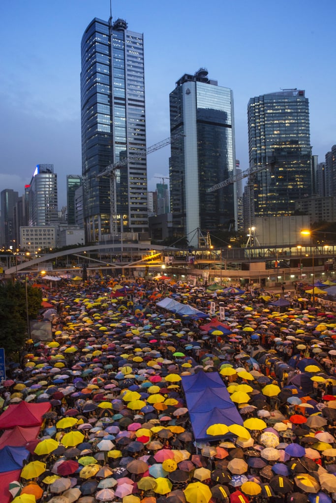 Thousands of people gathered in Hong Kong for a peaceful protest with umbrellas, which served as a symbol for the prodemocracy movement.