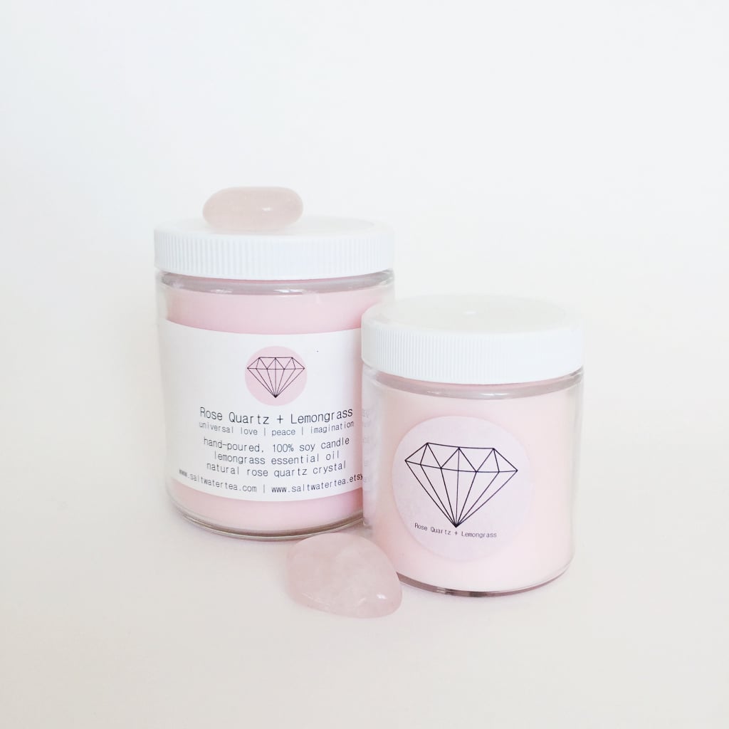 Rose Quartz and Lemongrass Soy Crystal Candle ($26)