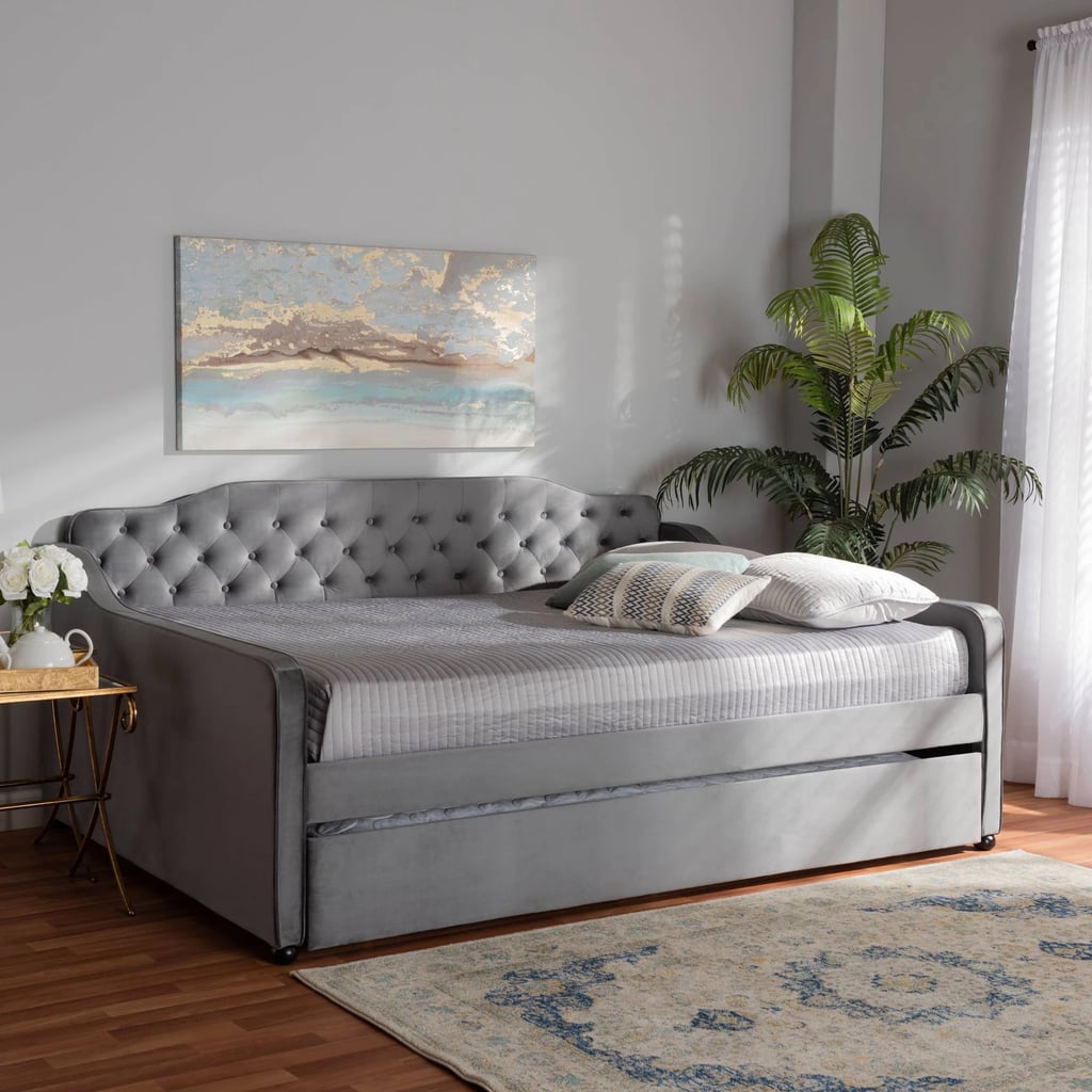 Baxton Studio Freda Velvet Fabric Upholstered Button Tufted Daybed with Trundle
