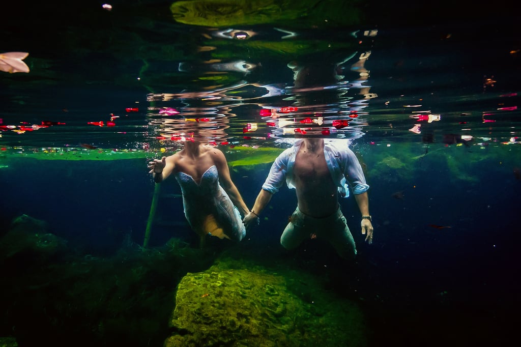 Underwater Trash-the-Wedding-Dress Shoot