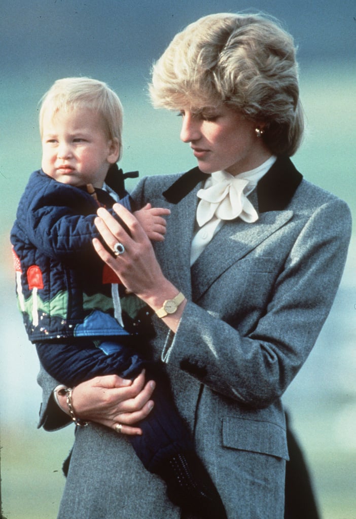 Princess Diana lovingly held Prince William as they arrived at Aberdeen airport in Scotland in 1983.