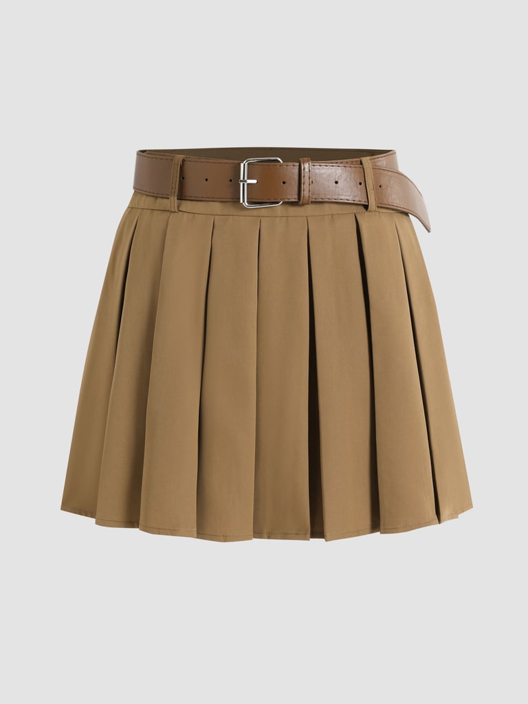 Cider Solid Mini Pleated Skirt With Belt