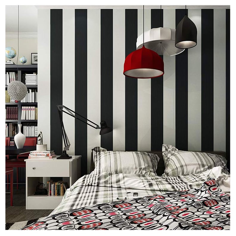 Blooming Wall: Modern Fashion Black & White Stripes Textured Wallpaper