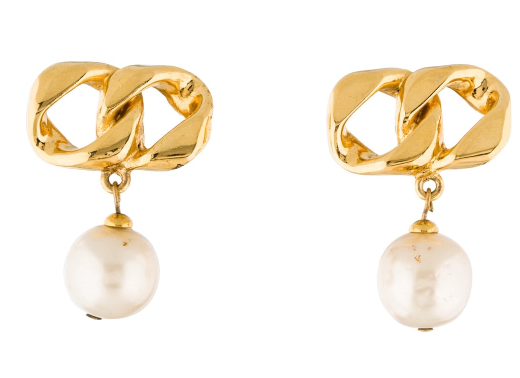 Chanel Chain-Link & Pearl Drop Earrings