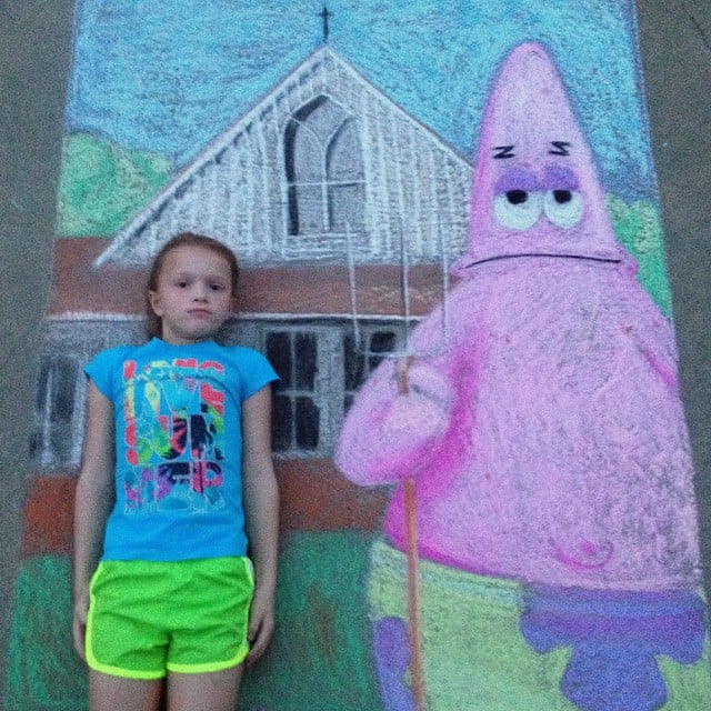 SpongeBob American Gothic Chalk Drawing