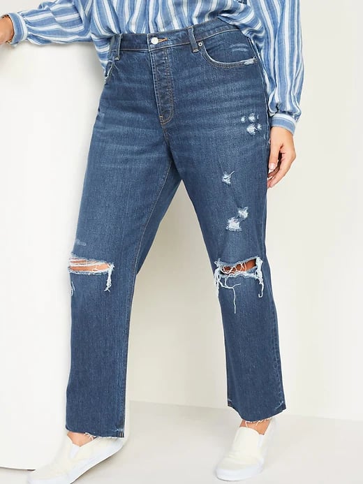 Old Navy High-Waisted Button-Fly Slouchy Straight Ripped Cut-Off Jeans