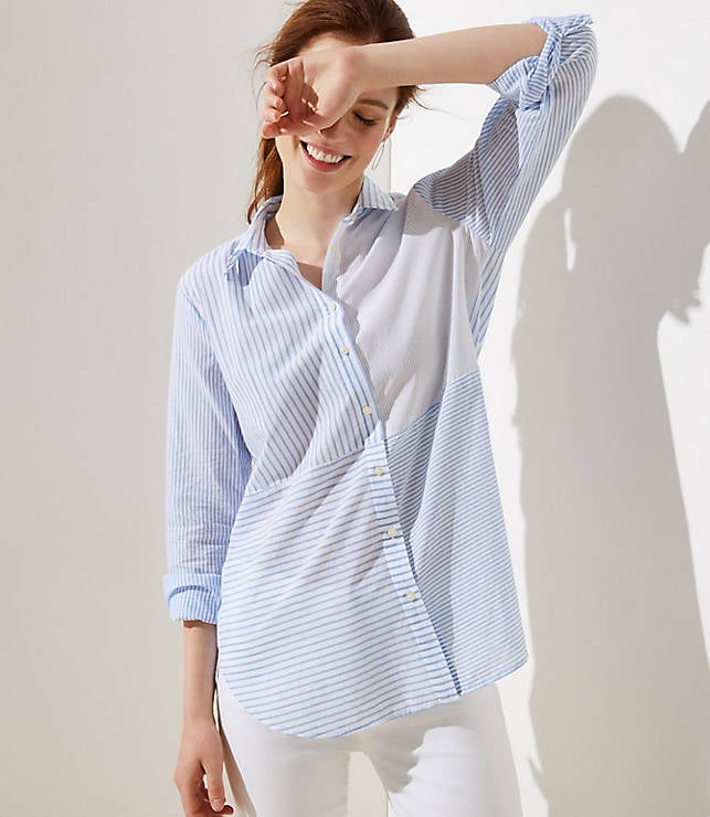 Loft Mixed Stripe Button Down Tunic Shirt Cute Work Tops For Women 2019 Popsugar Fashion