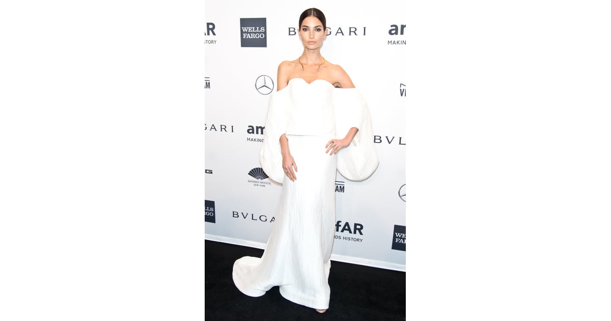 Lily Aldridge, wearing Rosie Assoulin, at amfAR's New York Gala