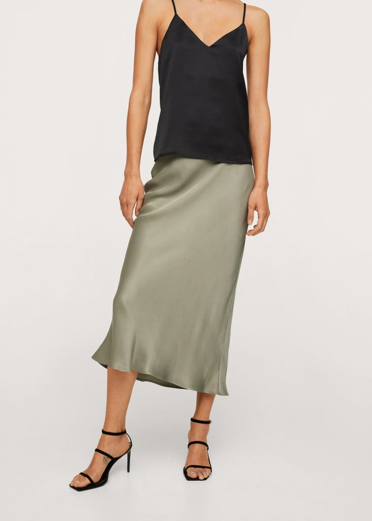 For Daytime or Evening Wear: Midi Satin Skirt