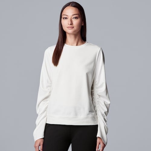 Simply Vera Vera Wang Petite Ruched Sleeve Sweatshirt