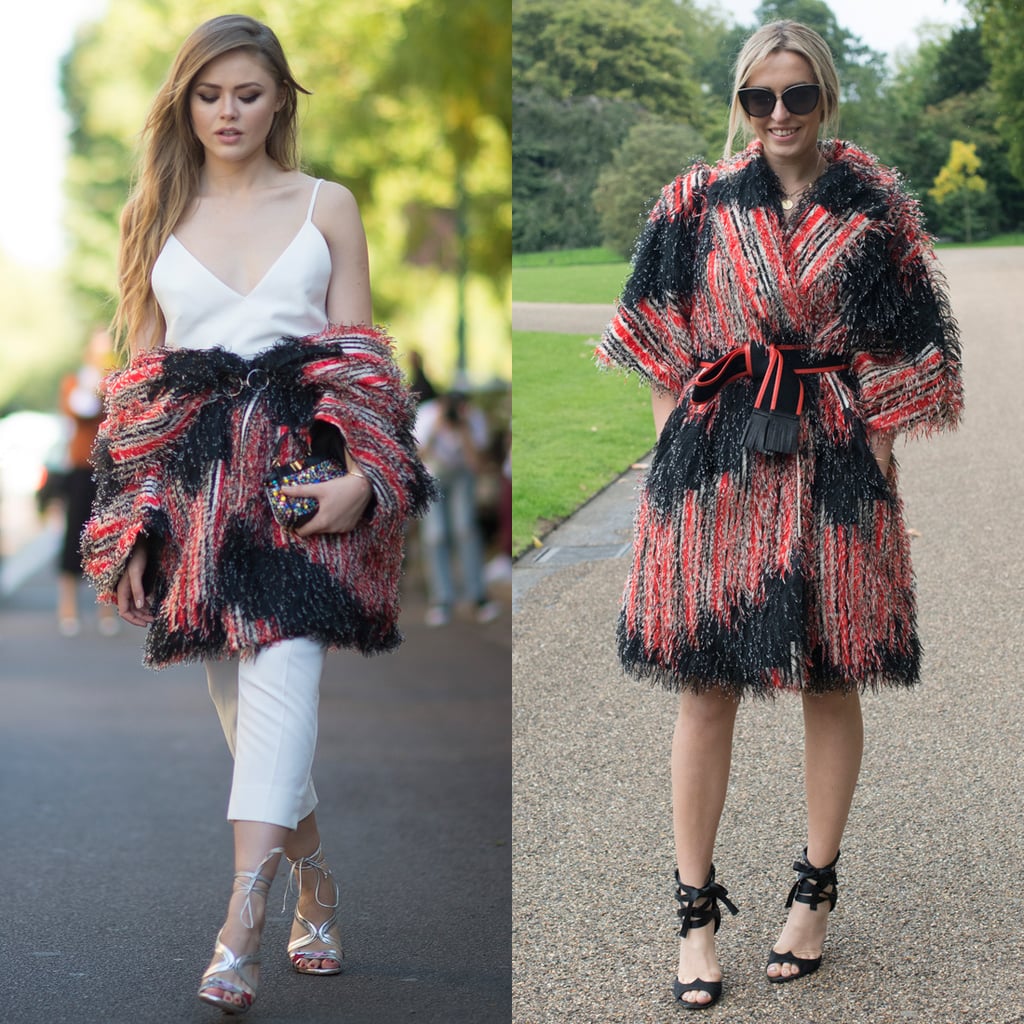 Kristina Bazan and this showgoer couldn't resist the luxe feel of this Fendi coat, though Kristina shed her layers from the waist up to show off a slip dress.