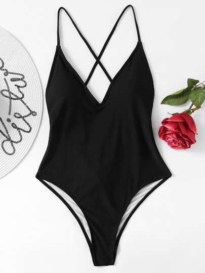 Shein Tie Back Fuller Bust One Piece Swimsuit