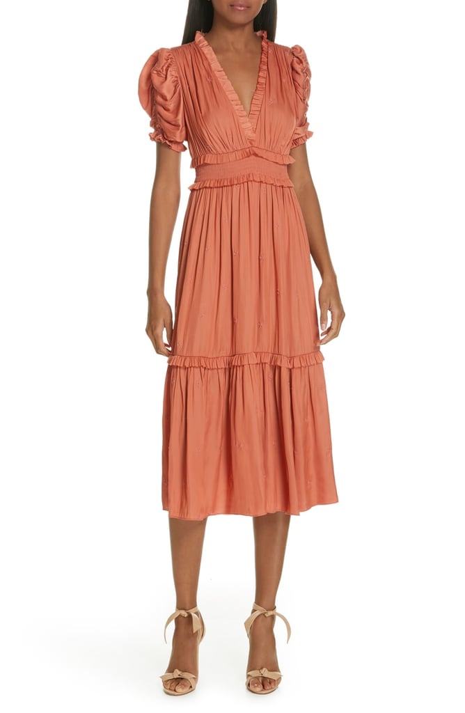 Ulla Johnson Maya Embroidered Satin Midi Dress