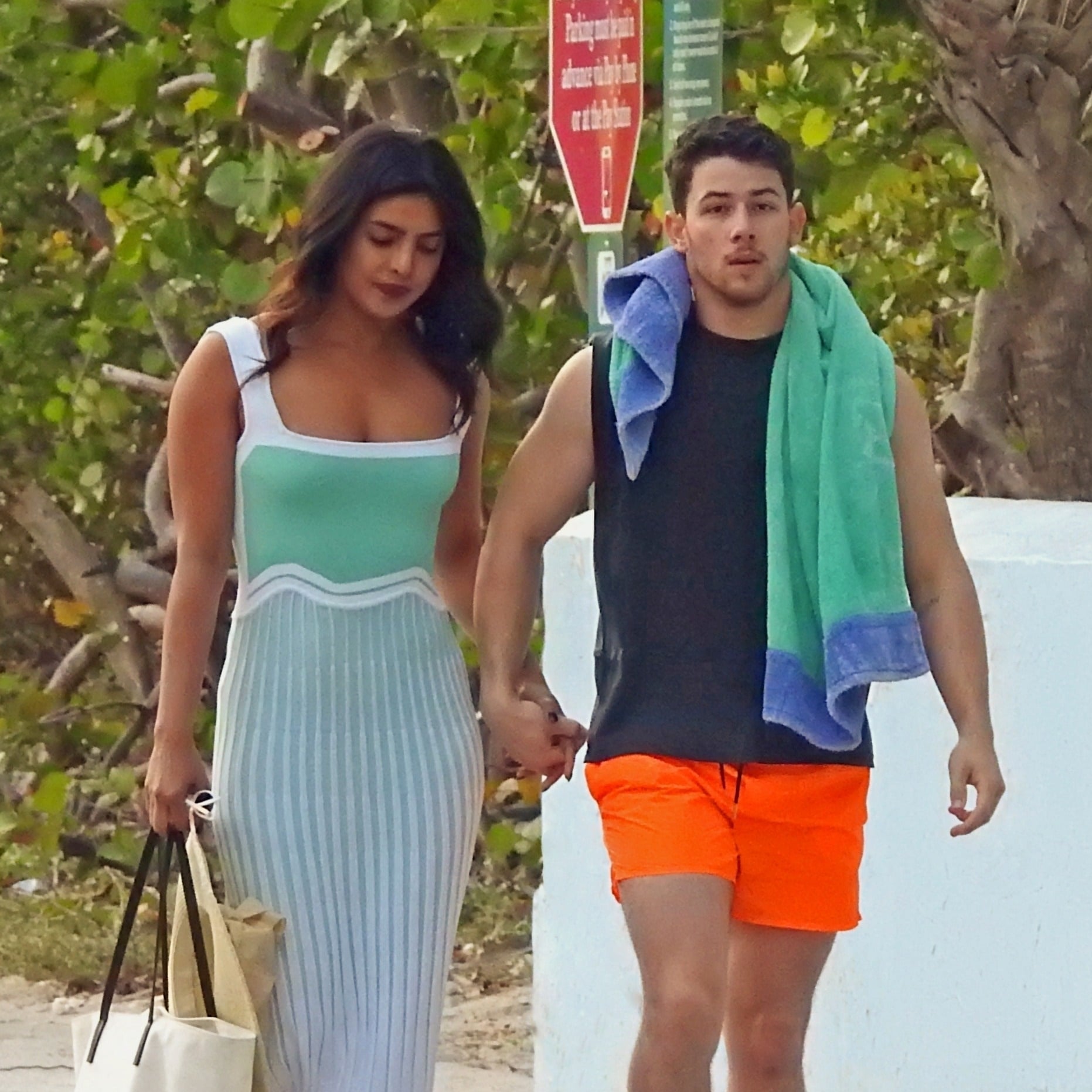 Priyanka Chopra Blue Dress Miami With Nick Jonas Popsugar Fashion