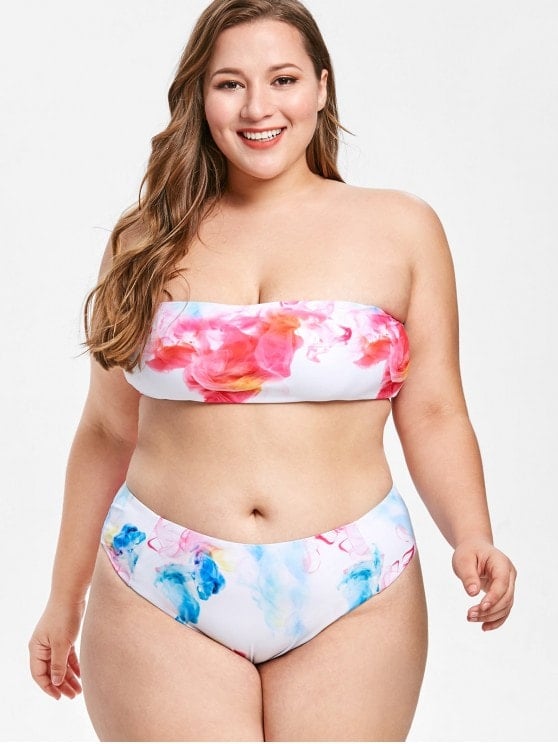 Zaful Plus Size Colored Smoke Bandeau Bikini Set