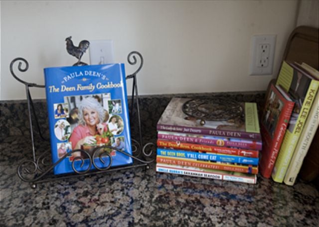 You can find all of Paula's and other Food Network stars' cookbooks in the kitchen.