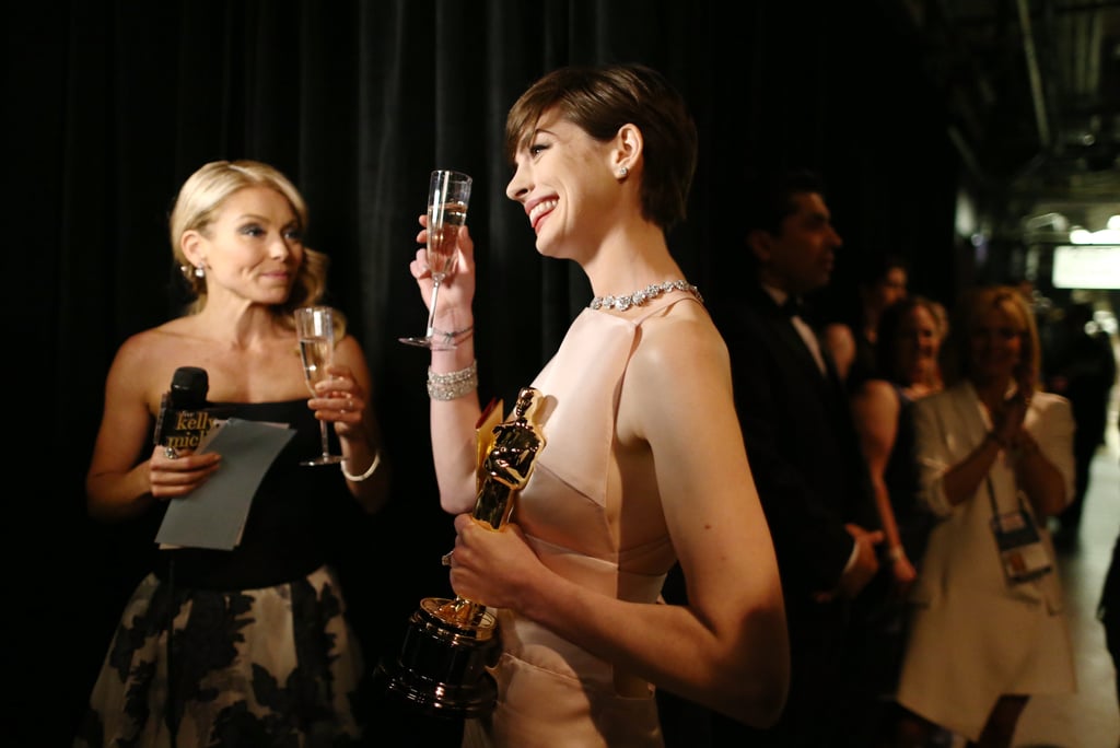 Kelly Ripa and Anne Hathaway backstage at the 2013 Oscars.
Kelly Ripa and Anne Hathaway backstage at the 2013 Oscars.