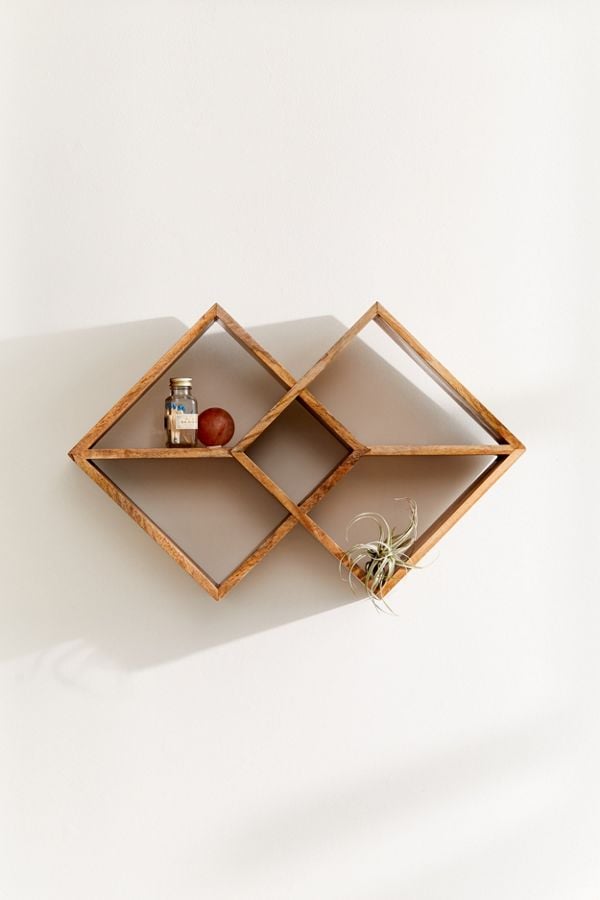 Double Square Wood Wall Shelf