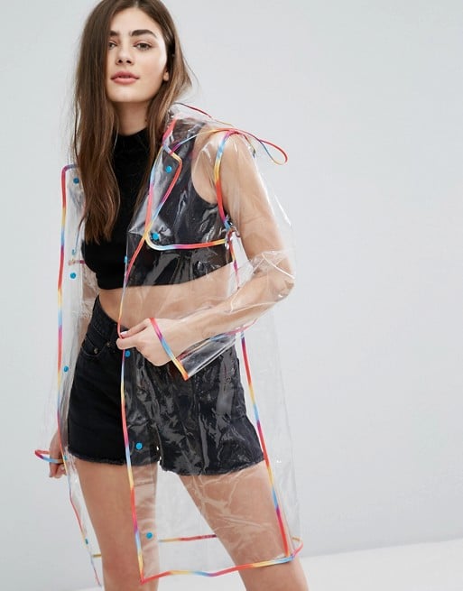 Nothing and no one will rain on your parade in the ASOS New Look Rainbow Trim Clear Anorak Jacket ($46).