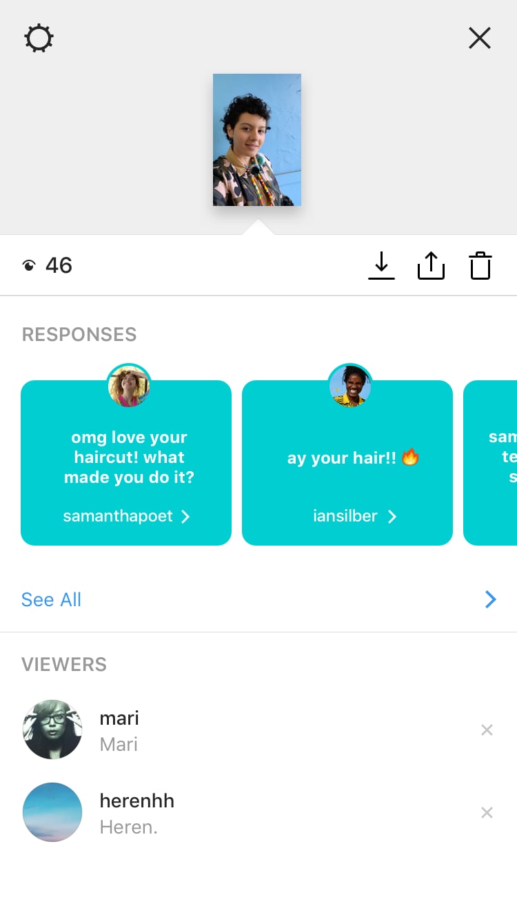 Find the Responses to Your Question Above the List of Who Viewed Your Story