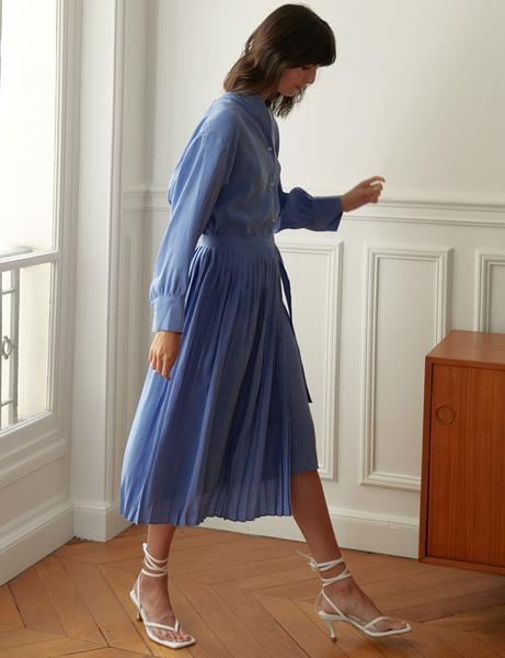 Pixie Market Blue Pleated Apron Shirt Dress