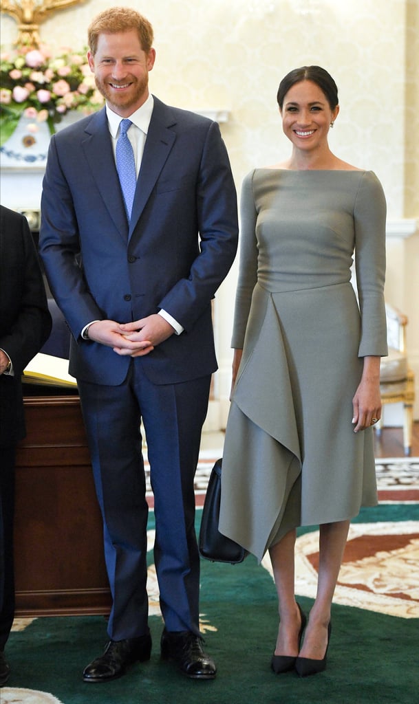 Meghan looks for sheath dresses with just the hint of a sculptural hem or boat neck to keep things interesting.
