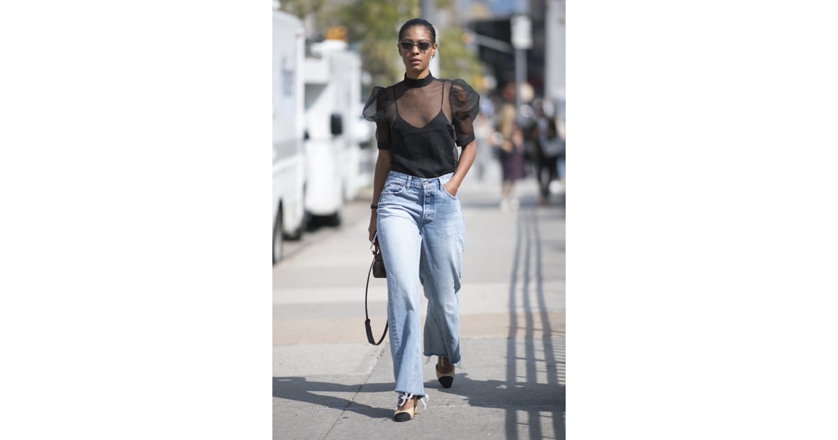 Wear Raggedy Wide-Leg Jeans With a Feminine Slingback | Outfit ...