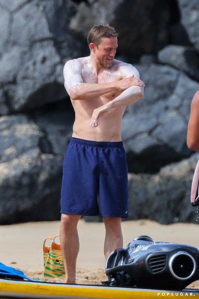 Charlie Hunnam Shirtless on the Beach in Hawaii March 2018