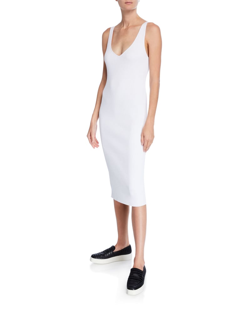 Vince Ribbed Double V-Neck Sleeveless Dress